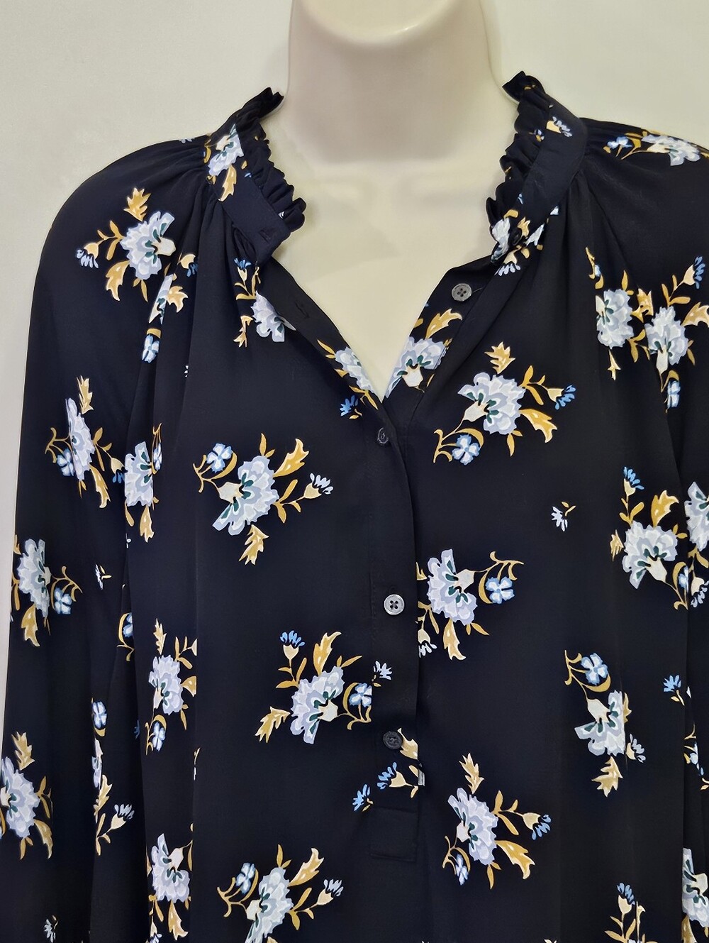 LOFT Navy Blue Multi-Color Floral Long Sleeve Midi Dress, X-Large - Picture 6 of 16